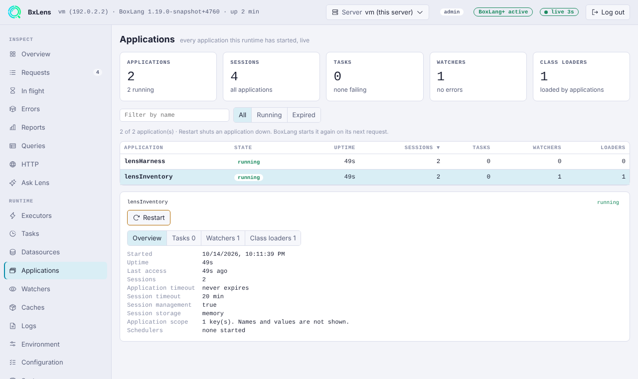 One application: overview, tasks, watchers and class loaders