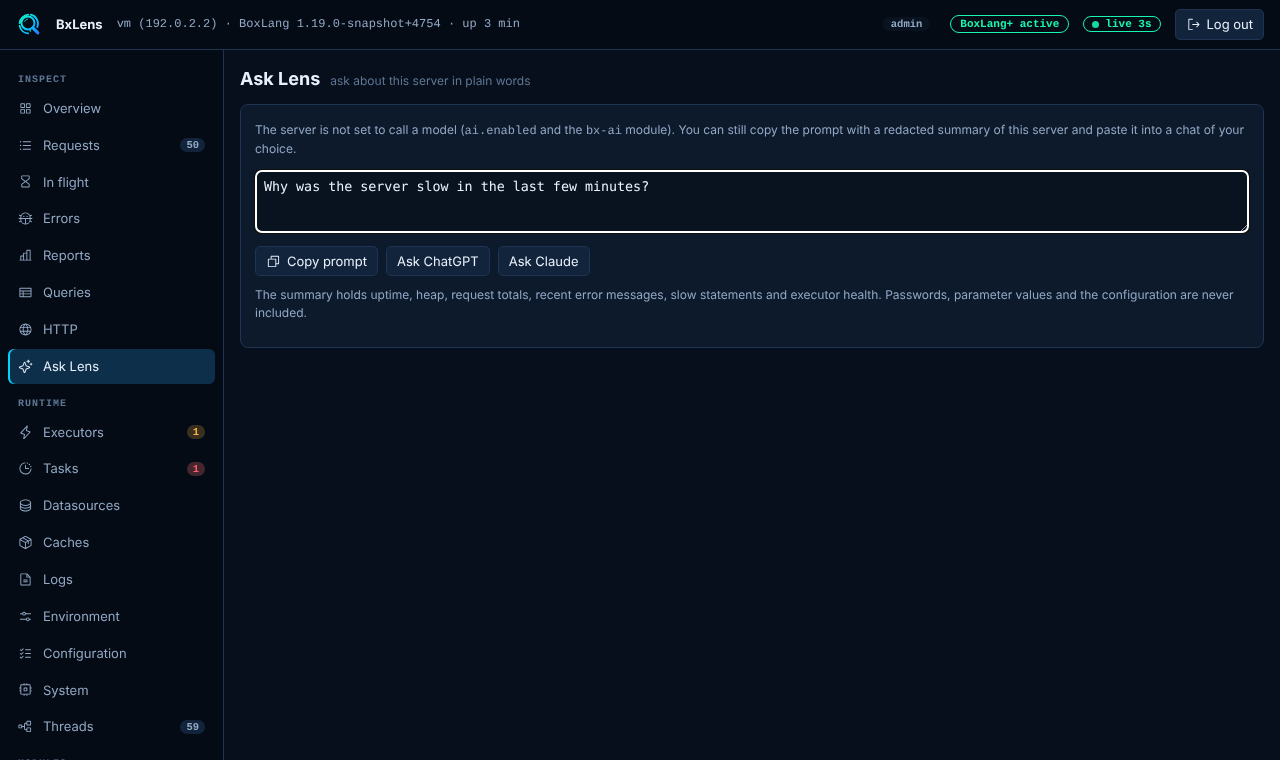 The Ask Lens page