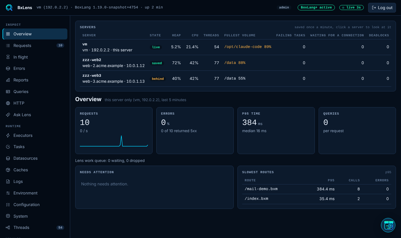 The servers table on the Overview with heap, CPU and disk per server