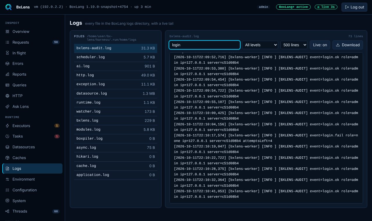 The Logs page