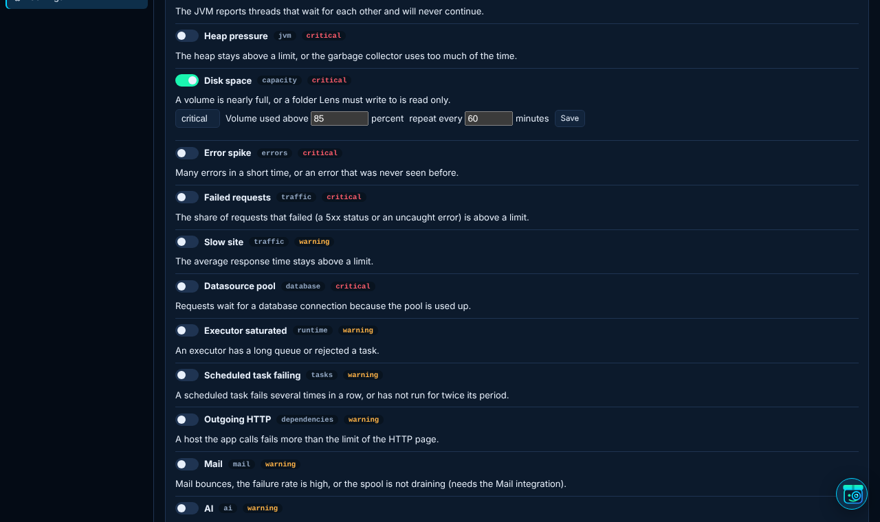 The fifteen alerts in Settings