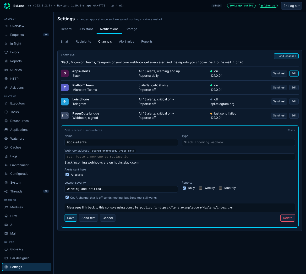 Alerts and channels
