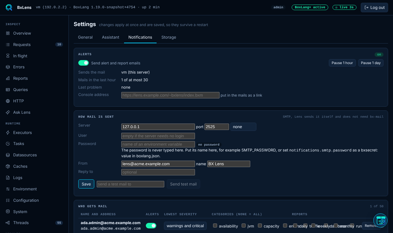 The Notifications tab