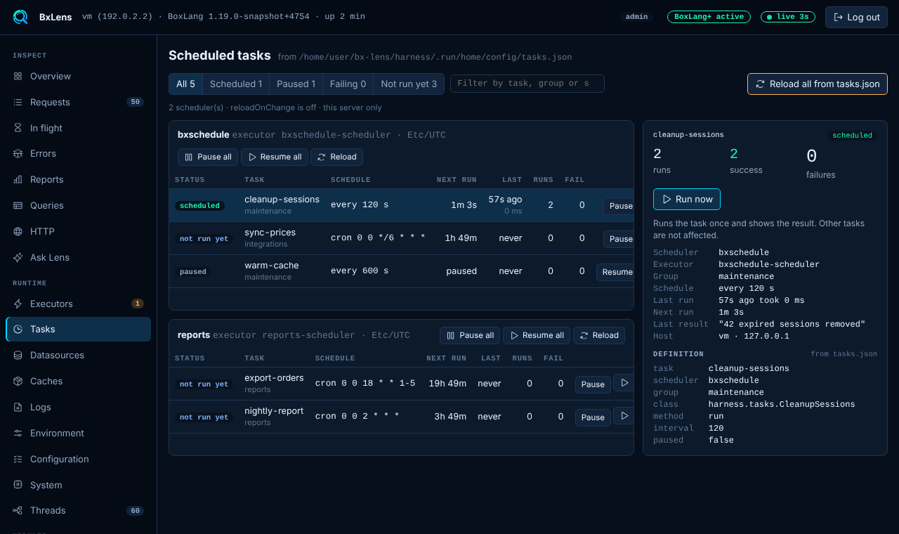 The Tasks page