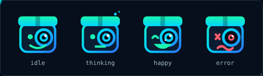 Lensy idle, thinking, happy and worried