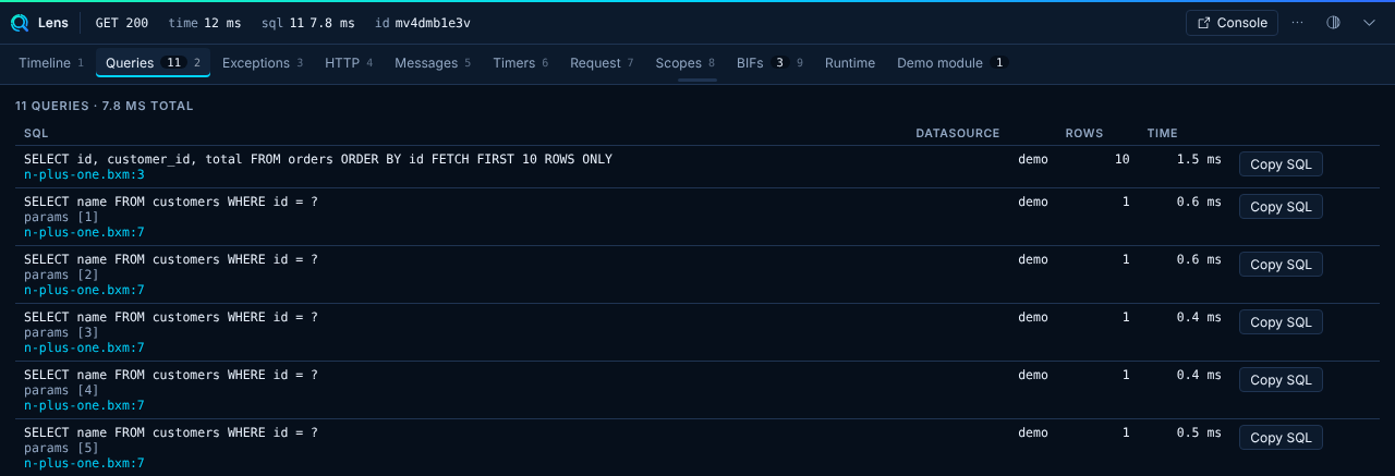 The bar Queries tab