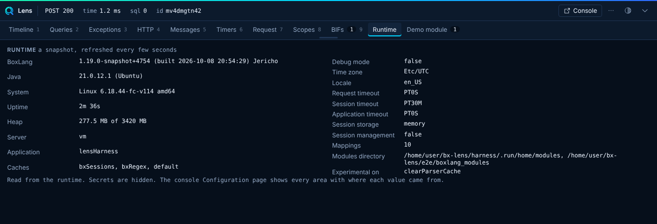 The Runtime panel